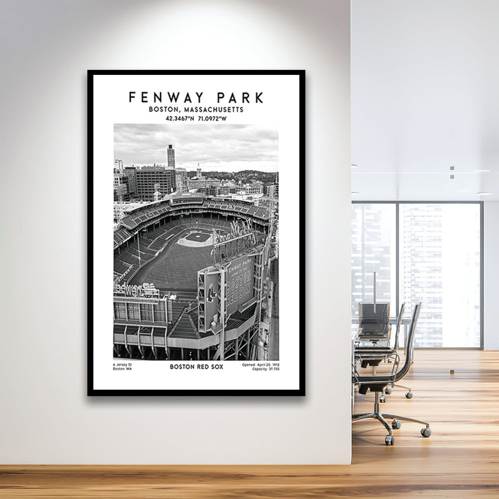 Fenway Park Stadium Black And White,Boston Baseball Stadium Wall Art Print, Framed Art Prints Wall Decor