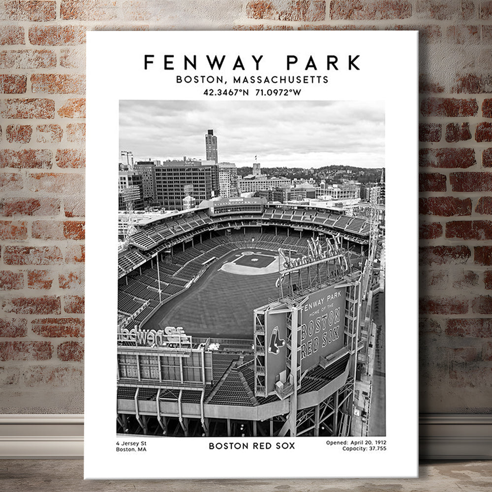 Fenway Park Stadium Black And White,Boston Baseball Stadium Wall Art Print, Canvas Prints Wall Art, Man Cave Decor