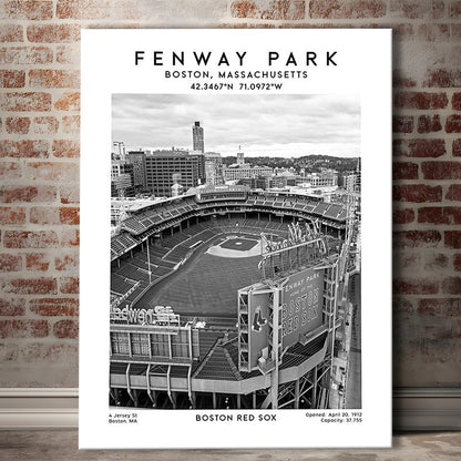 Fenway Park Stadium Black And White,Boston Baseball Stadium Wall Art Print, Canvas Prints Wall Art, Man Cave Decor