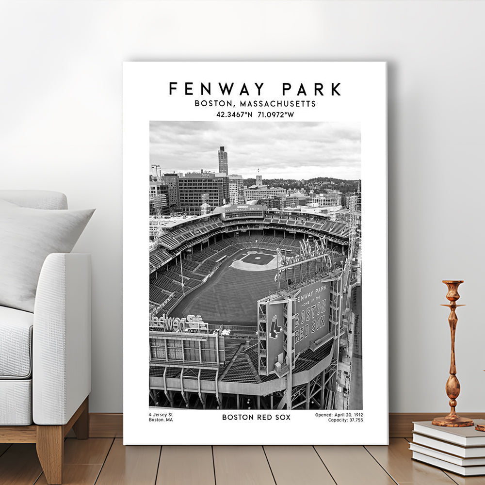 Fenway Park Stadium Black And White,Boston Baseball Stadium Wall Art Print, Canvas Prints Wall Art, Man Cave Decor