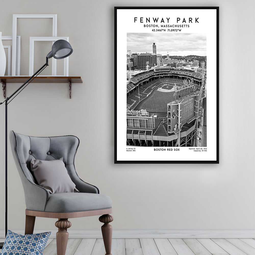 Fenway Park Stadium Black And White,Boston Baseball Stadium Wall Art Print, Framed Canvas Prints Wall Art