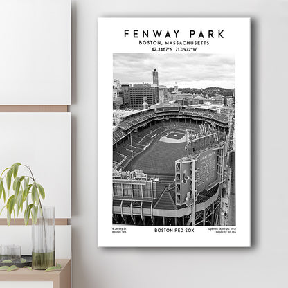 Fenway Park Stadium Black And White,Boston Baseball Stadium Wall Art Print, Canvas Prints Wall Art, Man Cave Decor