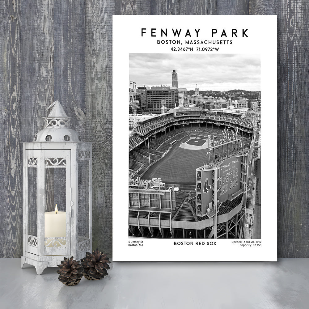 Fenway Park Stadium Black And White,Boston Baseball Stadium Wall Art Print, Canvas Prints Wall Art, Man Cave Decor
