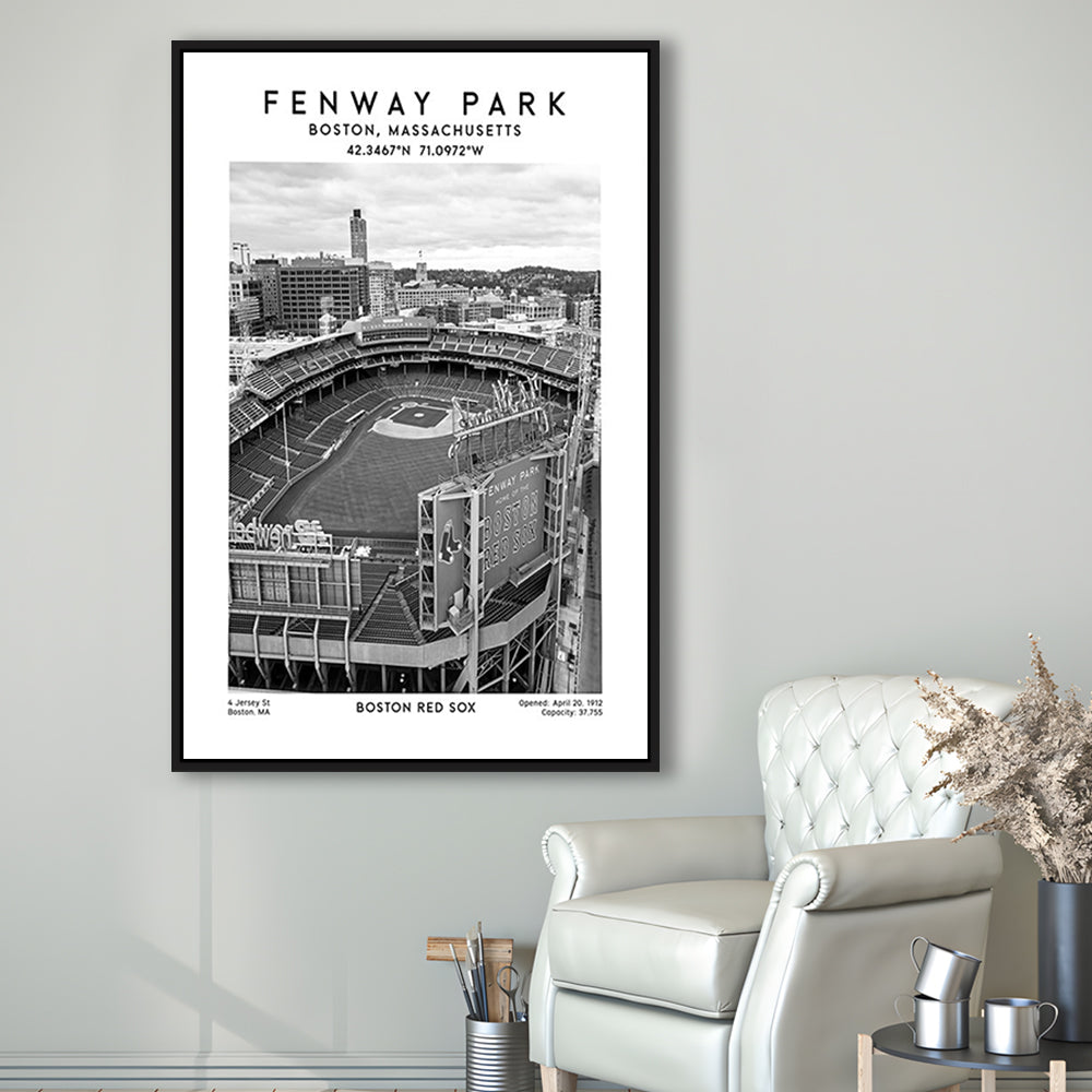 Fenway Park Stadium Black And White,Boston Baseball Stadium Wall Art Print, Framed Canvas Prints Wall Art