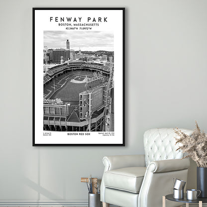 Fenway Park Stadium Black And White,Boston Baseball Stadium Wall Art Print, Framed Canvas Prints Wall Art
