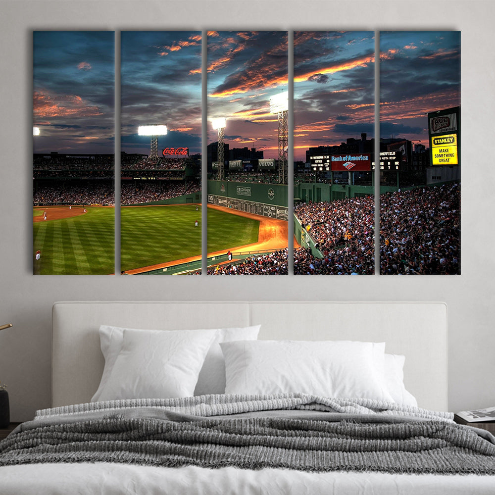 Fenway Park Boston Massachusetts, Stadium Canvas, Sport Art, 5 Panel B, Extra Large Canvas, Canvas Print Wall Art