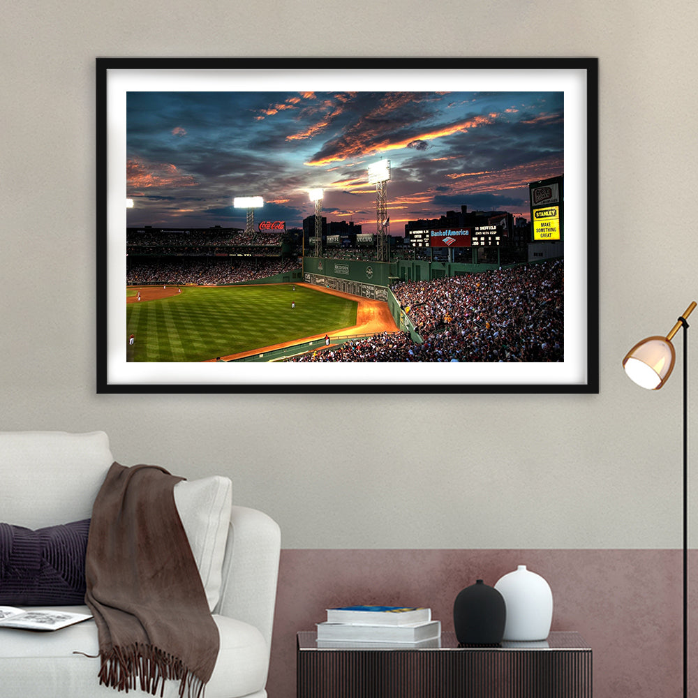 Fenway Park Boston Massachusetts, Stadium Canvas, Sport Art, Gift for him, White Border Framed Art Print Wall Decor