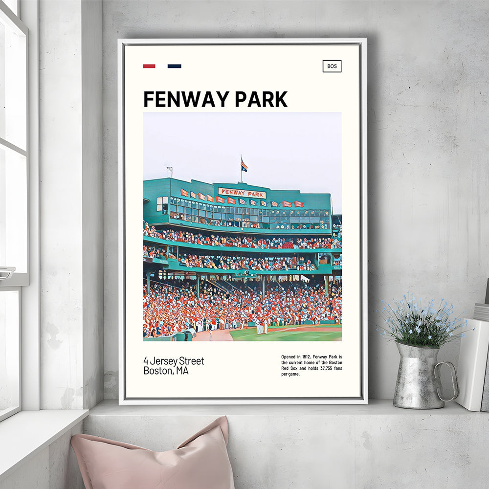 Fenway Park Home Backdrop Print,  Stadium Canvas Art, Man Cave Gift, Floating Framed Canvas Print Wall Art