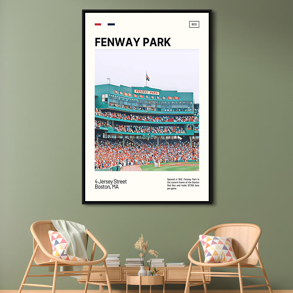 Fenway Park Home Backdrop Print,  Stadium Canvas Art, Man Cave Gift, Floating Framed Canvas Print Wall Art