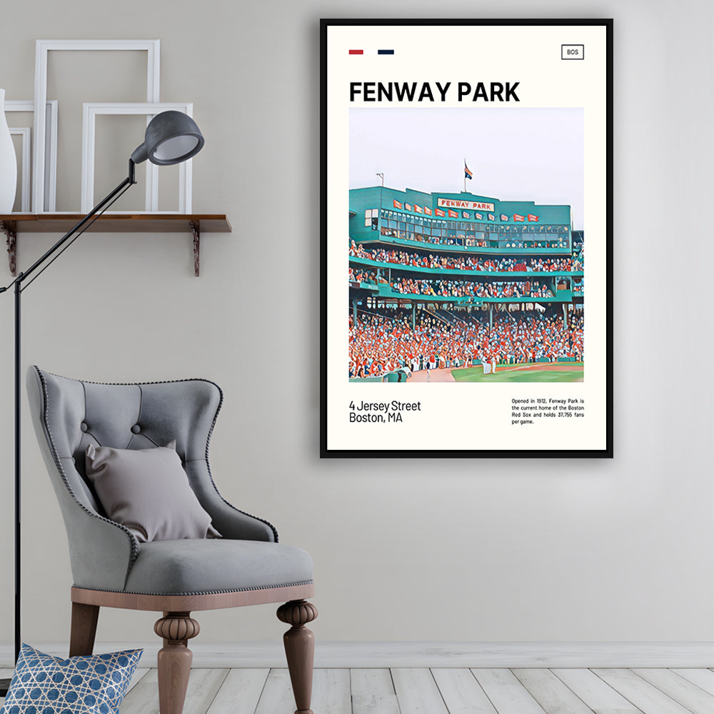 Fenway Park Home Backdrop Print,  Stadium Canvas Art, Man Cave Gift, Floating Framed Canvas Print Wall Art