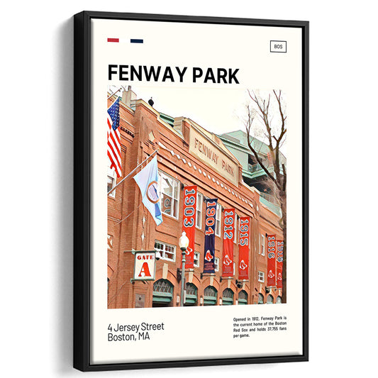 Fenway Park Jersey Street Print,  Stadium Canvas Art, Man Cave Gift, Floating Framed Canvas Print Wall Art
