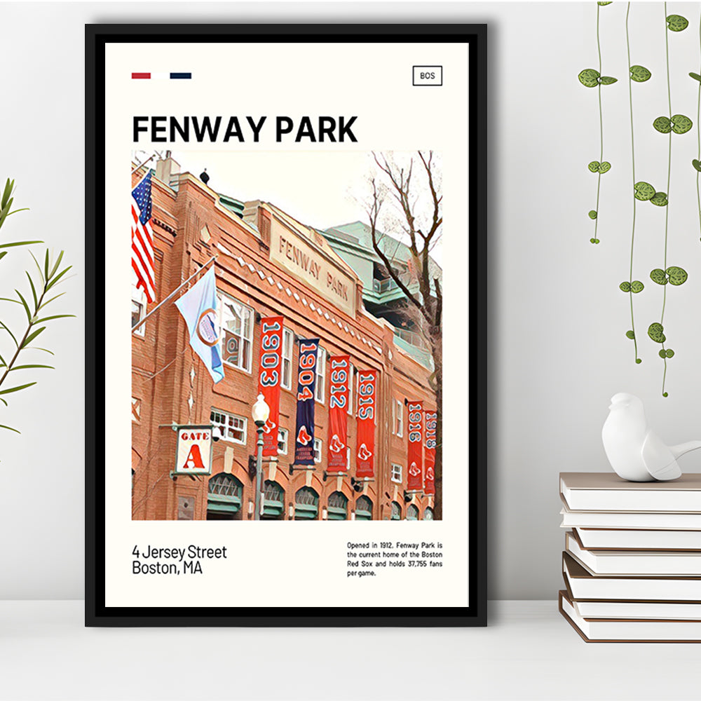 Fenway Park Jersey Street Print,  Stadium Canvas Art, Man Cave Gift, Floating Framed Canvas Print Wall Art