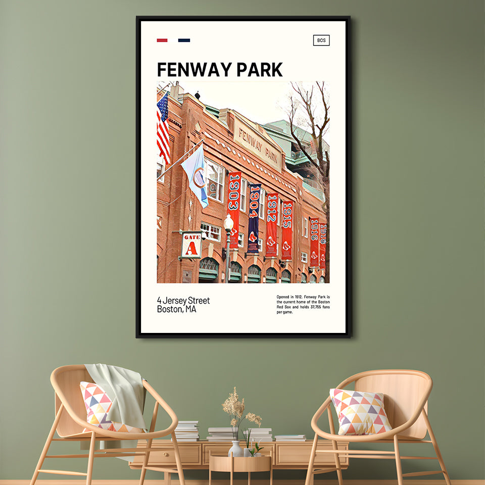 Fenway Park Jersey Street Print,  Stadium Canvas Art, Man Cave Gift, Floating Framed Canvas Print Wall Art