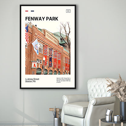 Fenway Park Jersey Street Print,  Stadium Canvas Art, Man Cave Gift, Floating Framed Canvas Print Wall Art