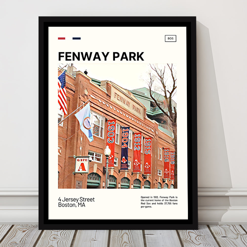 Fenway Park Jersey Street Print,  Stadium Canvas Art, Man Cave Gift, Floating Framed Canvas Print Wall Art