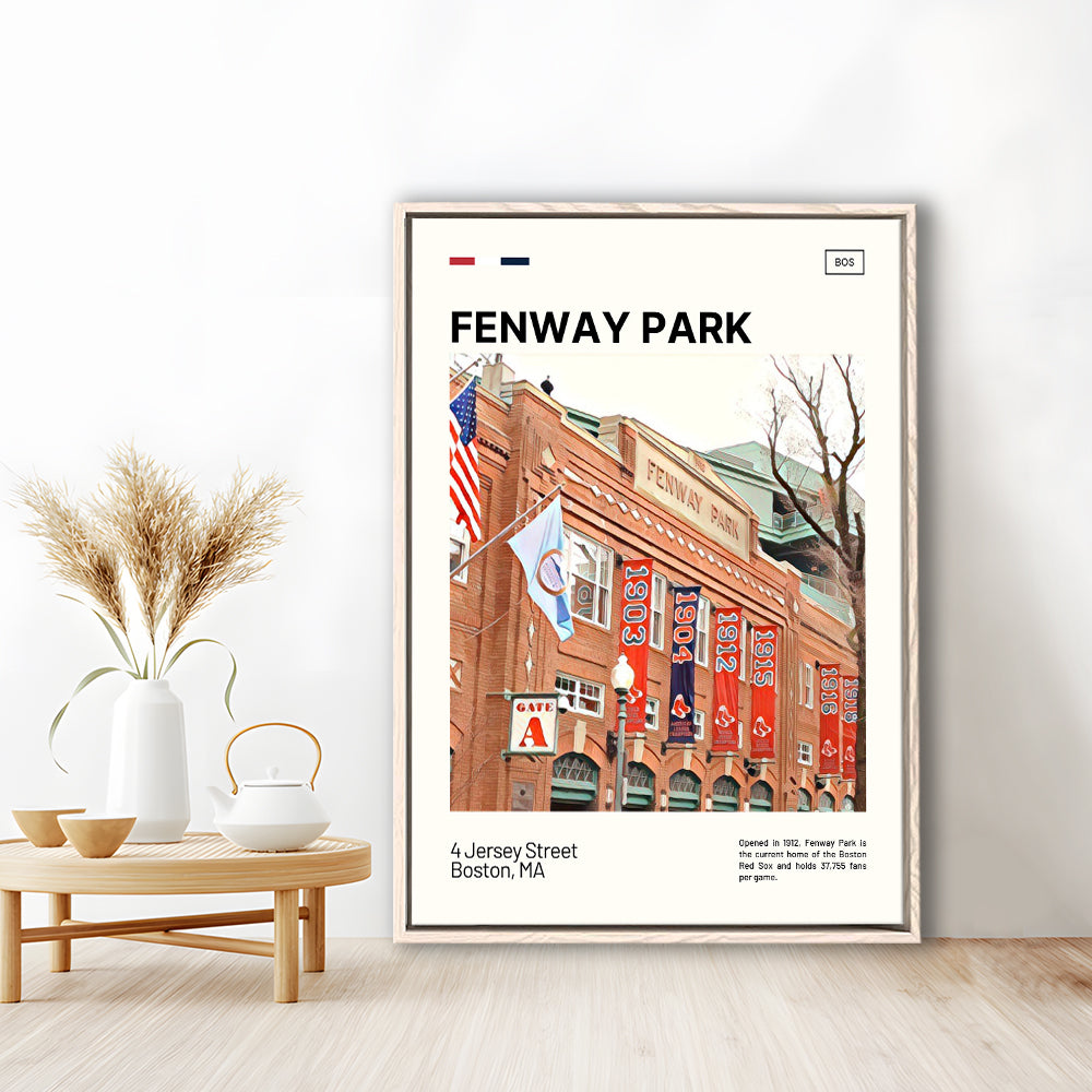 Fenway Park Jersey Street Print,  Stadium Canvas Art, Man Cave Gift, Floating Framed Canvas Print Wall Art