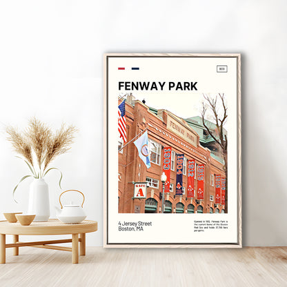 Fenway Park Jersey Street Print,  Stadium Canvas Art, Man Cave Gift, Floating Framed Canvas Print Wall Art