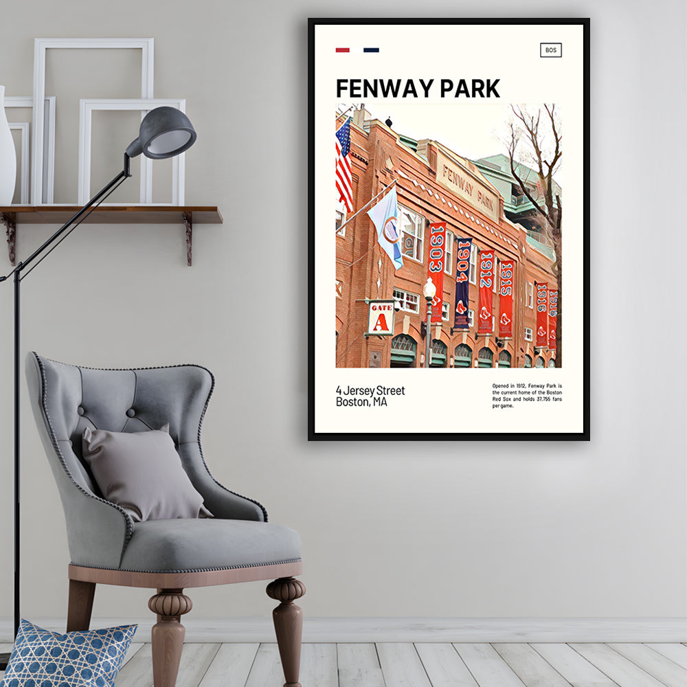 Fenway Park Jersey Street Print,  Stadium Canvas Art, Man Cave Gift, Floating Framed Canvas Print Wall Art