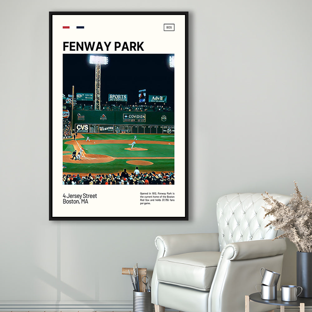 Fenway Park Print,  Stadium Canvas Art, Man Cave Gift, Floating Framed Canvas Print Wall Art
