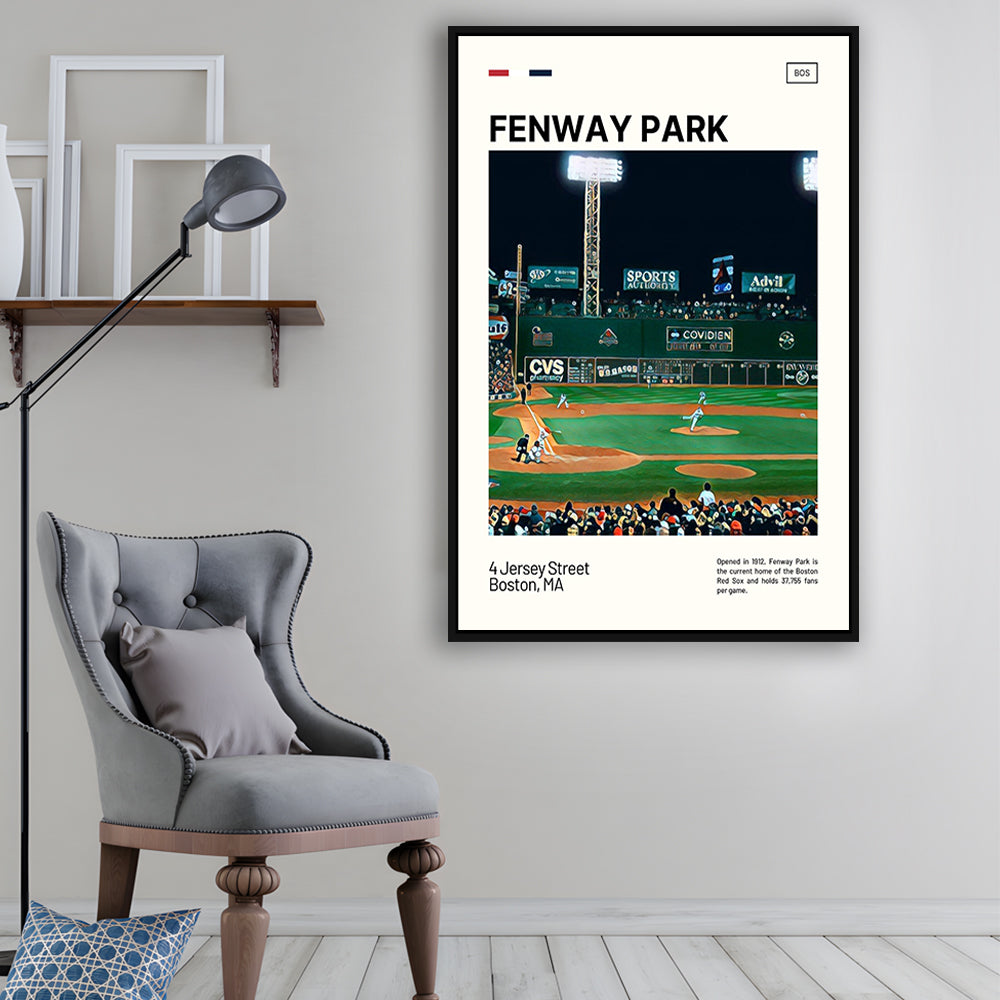 Fenway Park Print,  Stadium Canvas Art, Man Cave Gift, Floating Framed Canvas Print Wall Art