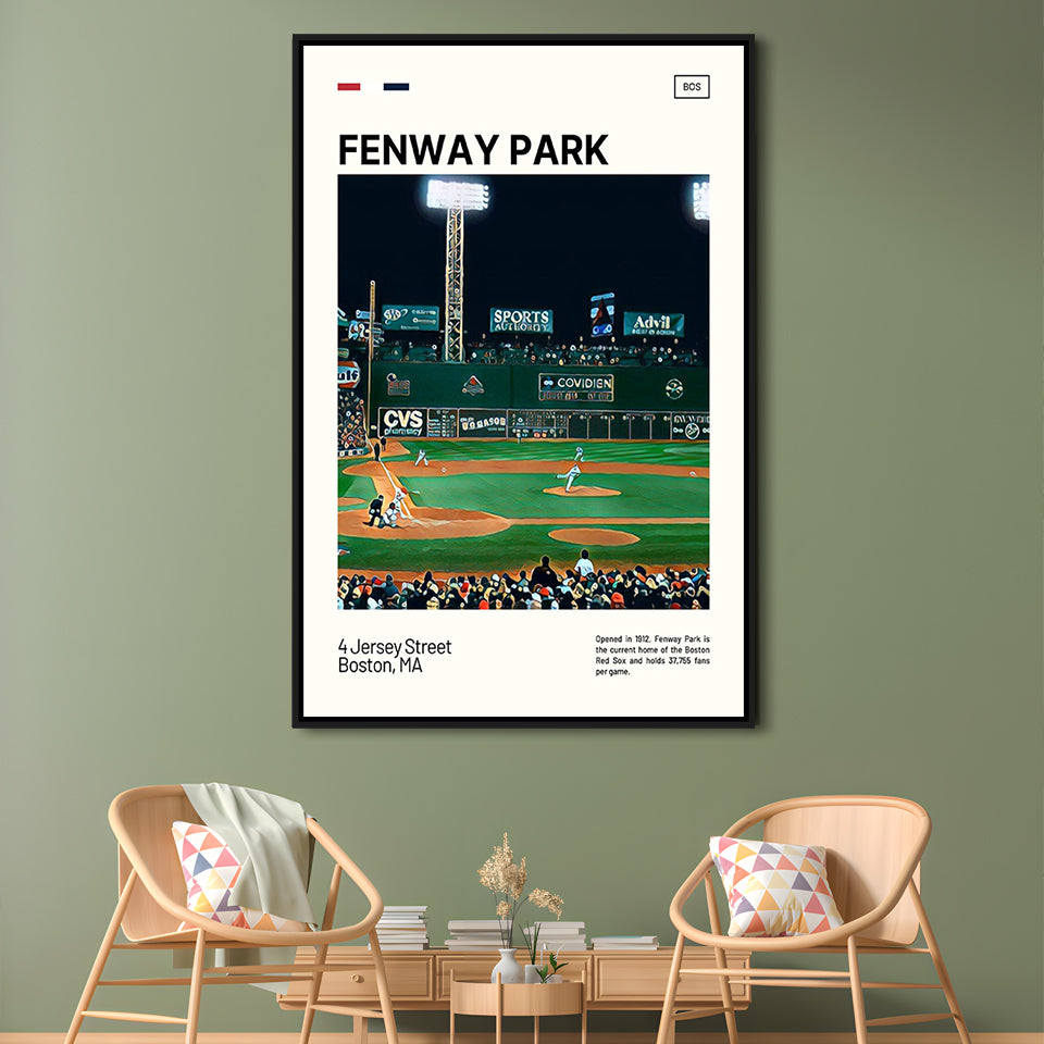 Fenway Park Print,  Stadium Canvas Art, Man Cave Gift, Floating Framed Canvas Print Wall Art