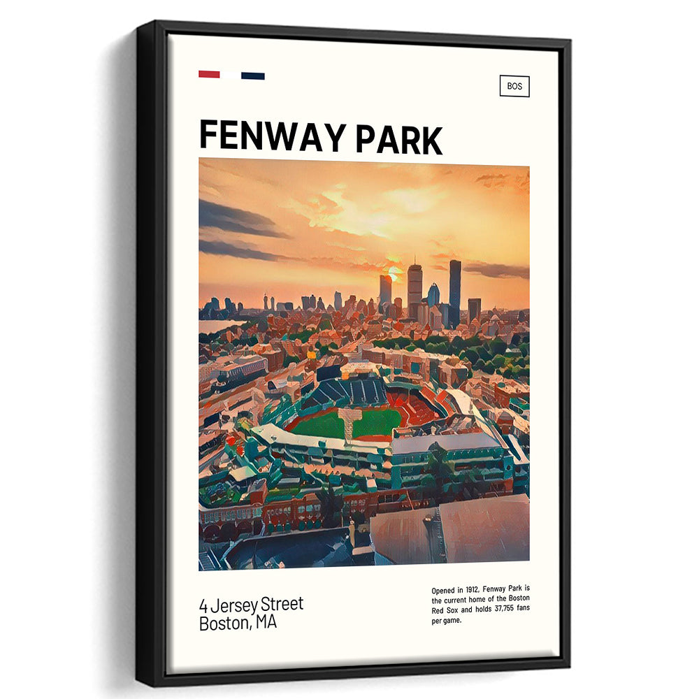 Fenway Park Skyline Print,  Stadium Canvas Art, Man Cave Gift, Floating Framed Canvas Print Wall Art
