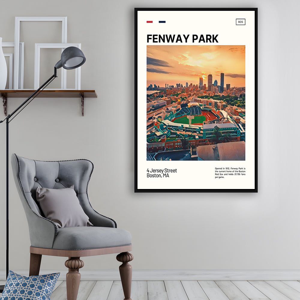Fenway Park Skyline Print,  Stadium Canvas Art, Man Cave Gift, Floating Framed Canvas Print Wall Art