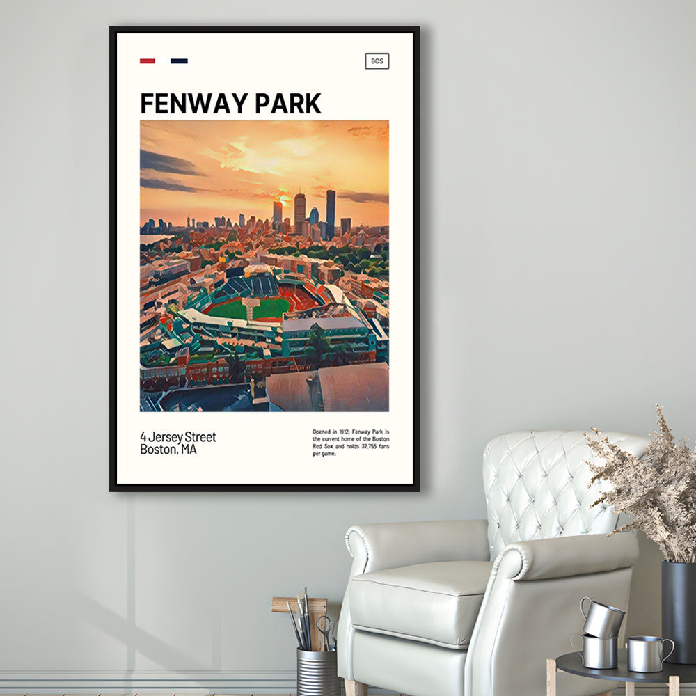 Fenway Park Skyline Print,  Stadium Canvas Art, Man Cave Gift, Floating Framed Canvas Print Wall Art