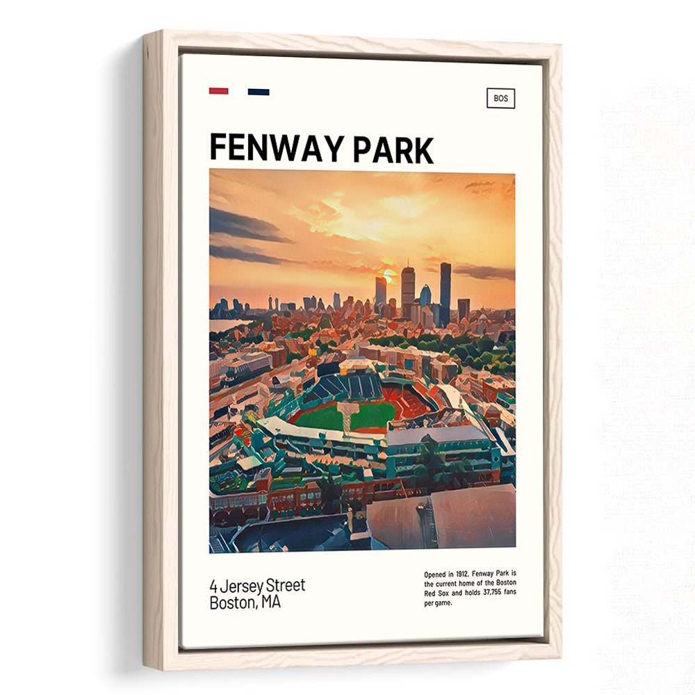 Fenway Park Skyline Print,  Stadium Canvas Art, Man Cave Gift, Floating Framed Canvas Print Wall Art