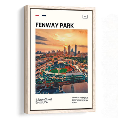 Fenway Park Skyline Print,  Stadium Canvas Art, Man Cave Gift, Floating Framed Canvas Print Wall Art