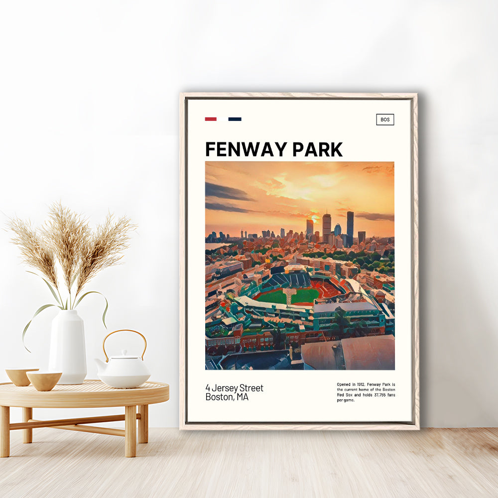 Fenway Park Skyline Print,  Stadium Canvas Art, Man Cave Gift, Floating Framed Canvas Print Wall Art