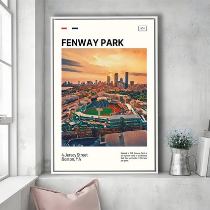 Fenway Park Skyline Print,  Stadium Canvas Art, Man Cave Gift, Floating Framed Canvas Print Wall Art