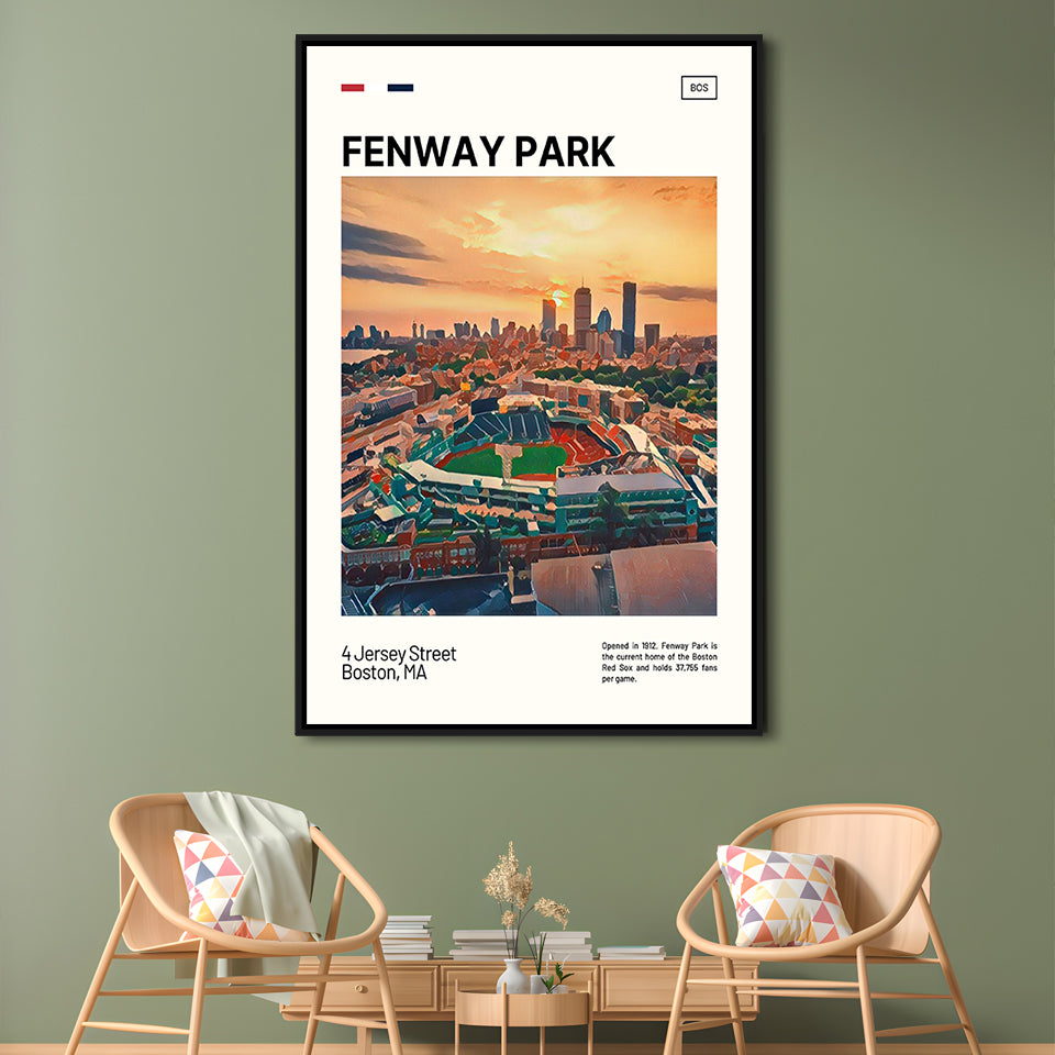 Fenway Park Skyline Print,  Stadium Canvas Art, Man Cave Gift, Floating Framed Canvas Print Wall Art