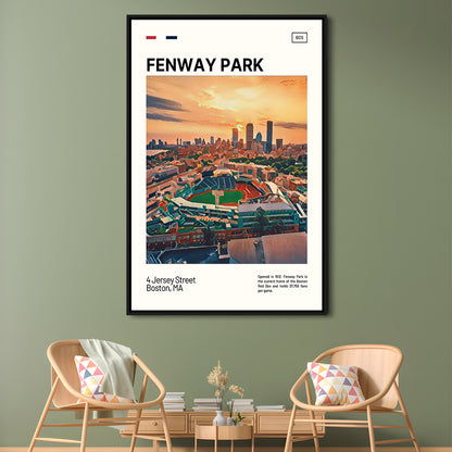 Fenway Park Skyline Print,  Stadium Canvas Art, Man Cave Gift, Floating Framed Canvas Print Wall Art