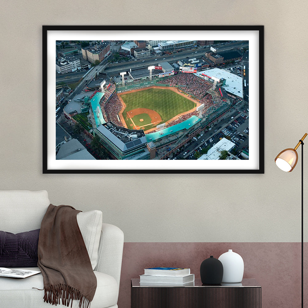 Fenway Park Top View, Stadium Canvas, Sport Art, Gift for him, White Border Framed Art Print Wall Decor