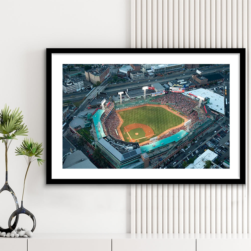 Fenway Park Top View, Stadium Canvas, Sport Art, Gift for him, White Border Framed Art Print Wall Decor
