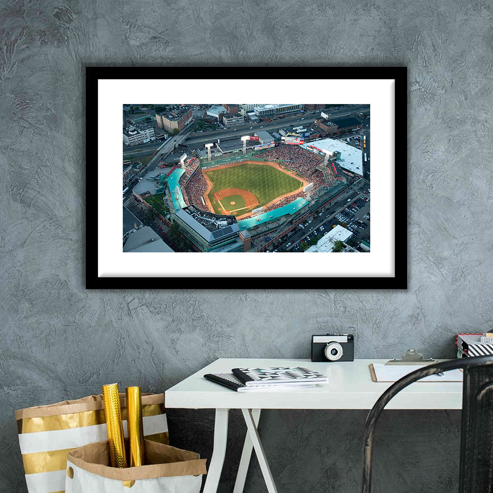 Fenway Park Top View, Stadium Canvas, Sport Art, Gift for him, White Border Framed Art Print Wall Decor