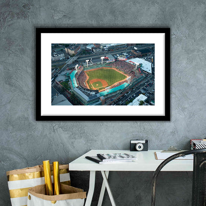 Fenway Park Top View, Stadium Canvas, Sport Art, Gift for him, White Border Framed Art Print Wall Decor