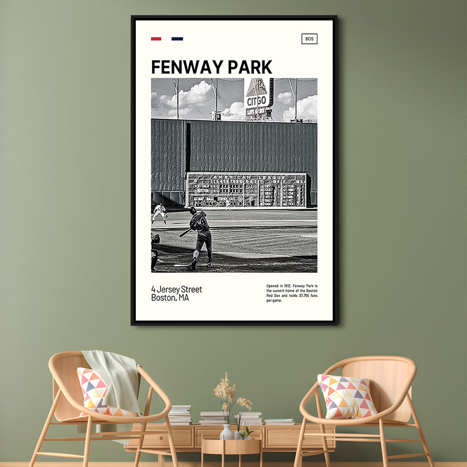Fenway Park Vintage Green Monster Print,  Stadium Canvas Art, Man Cave Gift, Floating Framed Canvas Print Wall Art