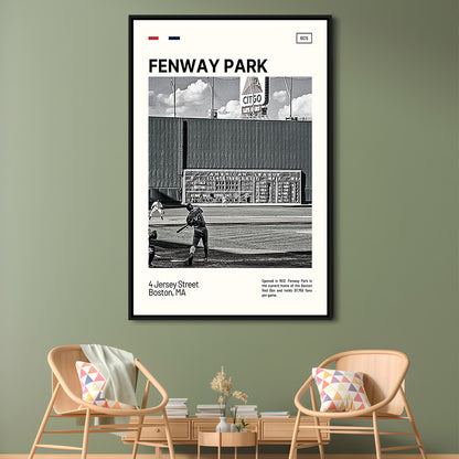 Fenway Park Vintage Green Monster Print,  Stadium Canvas Art, Man Cave Gift, Floating Framed Canvas Print Wall Art