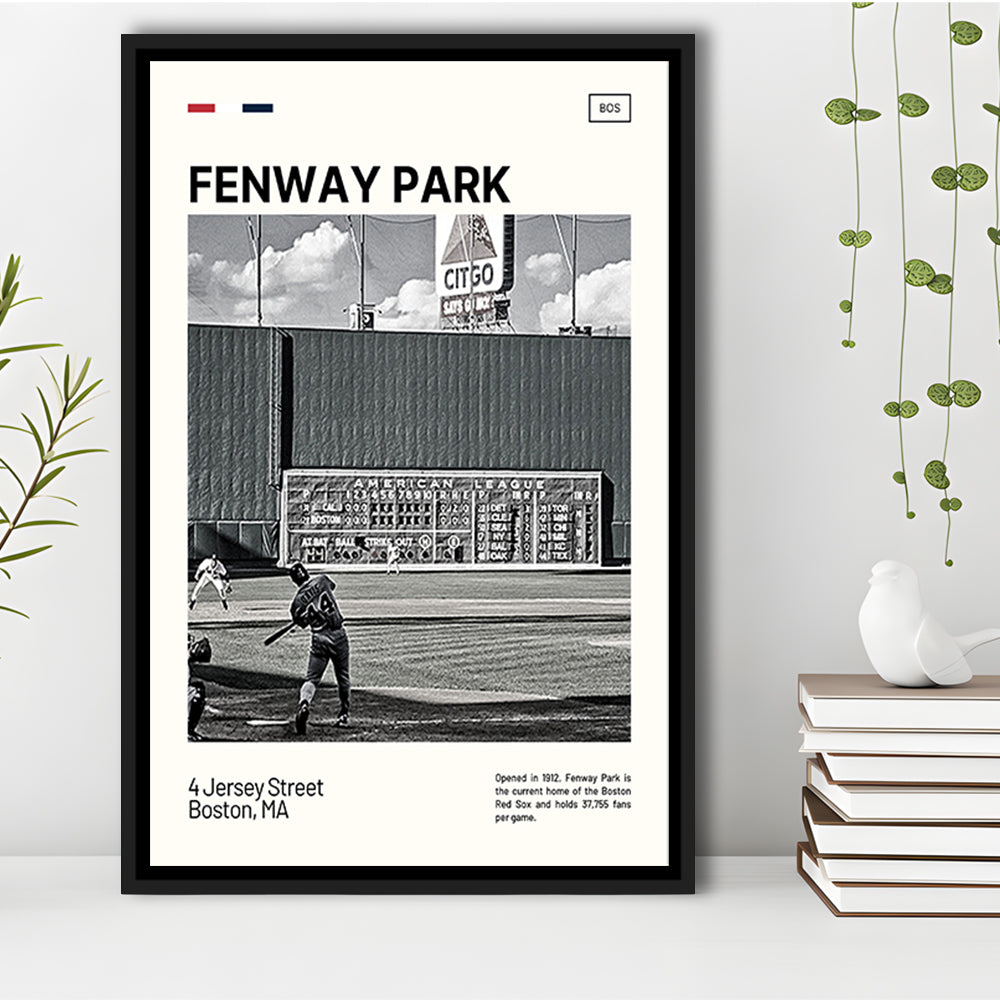 Fenway Park Vintage Green Monster Print,  Stadium Canvas Art, Man Cave Gift, Floating Framed Canvas Print Wall Art