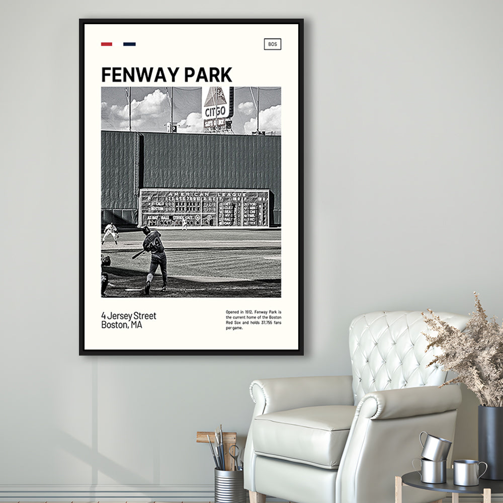 Fenway Park Vintage Green Monster Print,  Stadium Canvas Art, Man Cave Gift, Floating Framed Canvas Print Wall Art