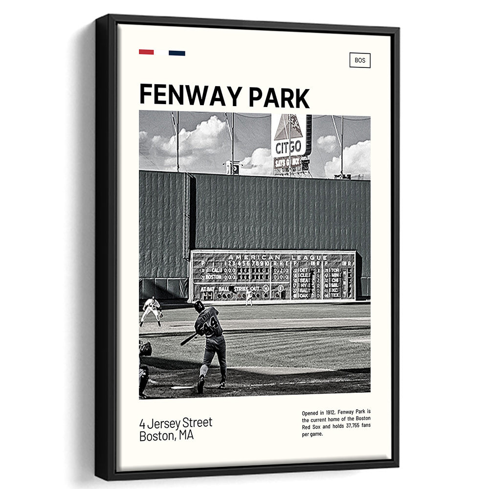 Fenway Park Vintage Green Monster Print,  Stadium Canvas Art, Man Cave Gift, Floating Framed Canvas Print Wall Art