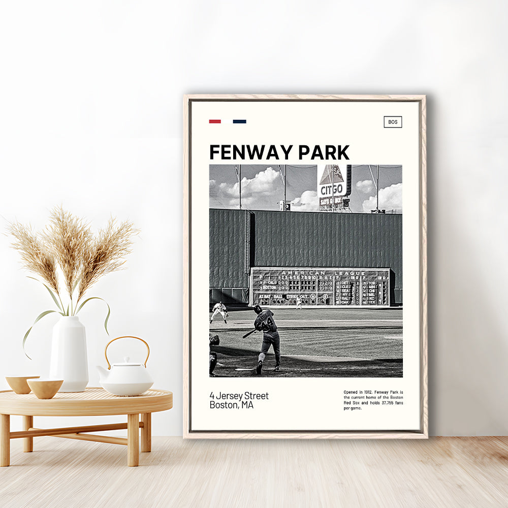 Fenway Park Vintage Green Monster Print,  Stadium Canvas Art, Man Cave Gift, Floating Framed Canvas Print Wall Art