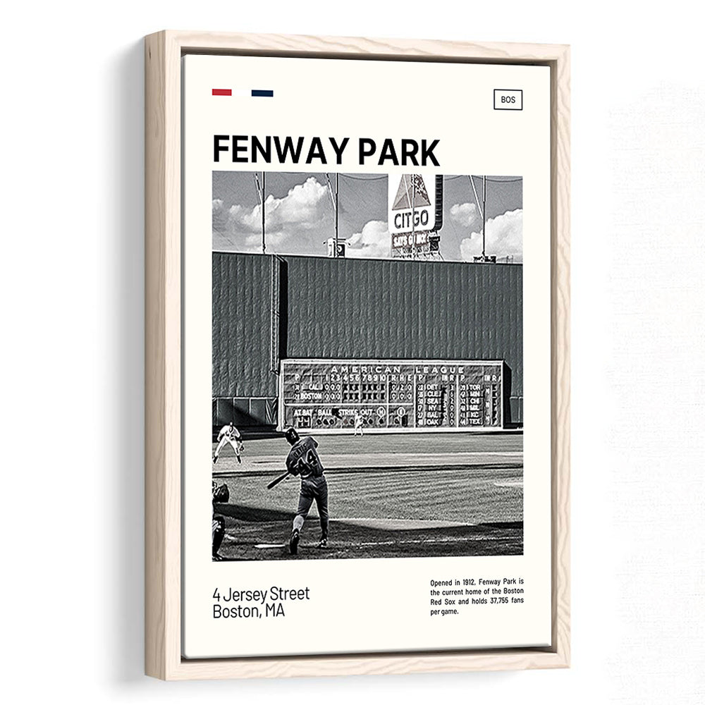 Fenway Park Vintage Green Monster Print,  Stadium Canvas Art, Man Cave Gift, Floating Framed Canvas Print Wall Art