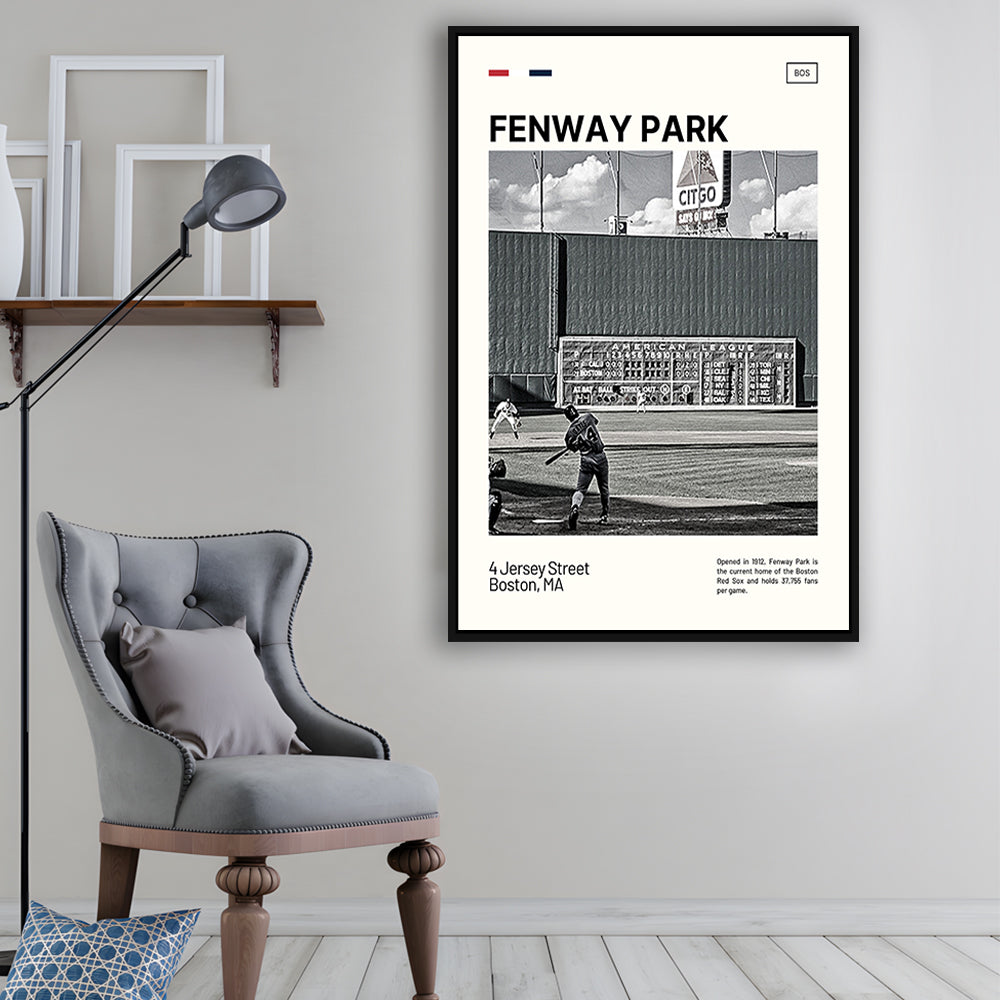 Fenway Park Vintage Green Monster Print,  Stadium Canvas Art, Man Cave Gift, Floating Framed Canvas Print Wall Art