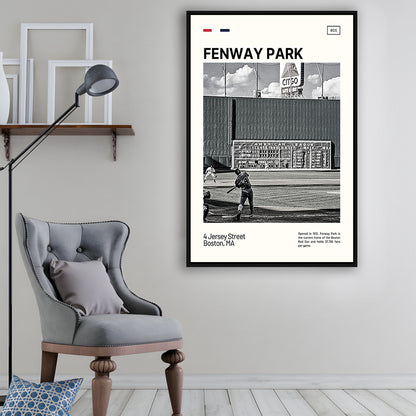 Fenway Park Vintage Green Monster Print,  Stadium Canvas Art, Man Cave Gift, Floating Framed Canvas Print Wall Art