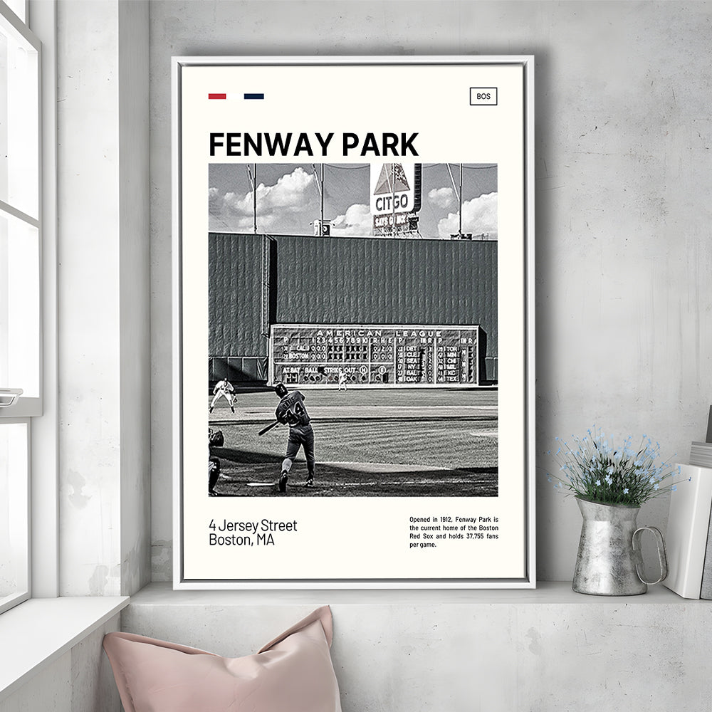 Fenway Park Vintage Green Monster Print,  Stadium Canvas Art, Man Cave Gift, Floating Framed Canvas Print Wall Art