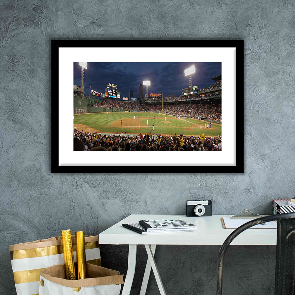 Fenway Park at Night, Stadium Canvas, Sport Art, Gift for him, White Border Framed Art Print Wall Decor