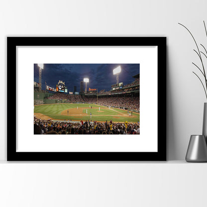 Fenway Park at Night, Stadium Canvas, Sport Art, Gift for him, White Border Framed Art Print Wall Decor